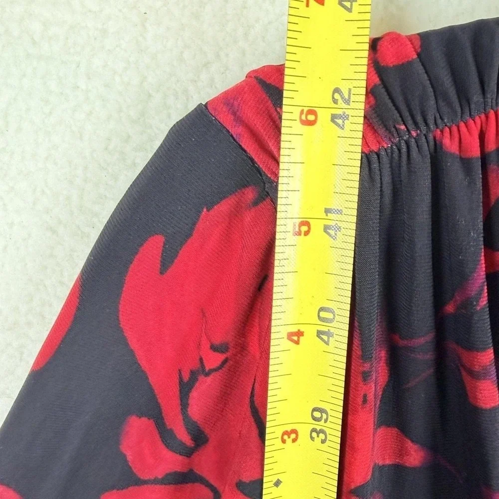 Lauren Ralph Lauren Dress Womens 14W Black Red Floral Ruched Sheath Knee V Neck